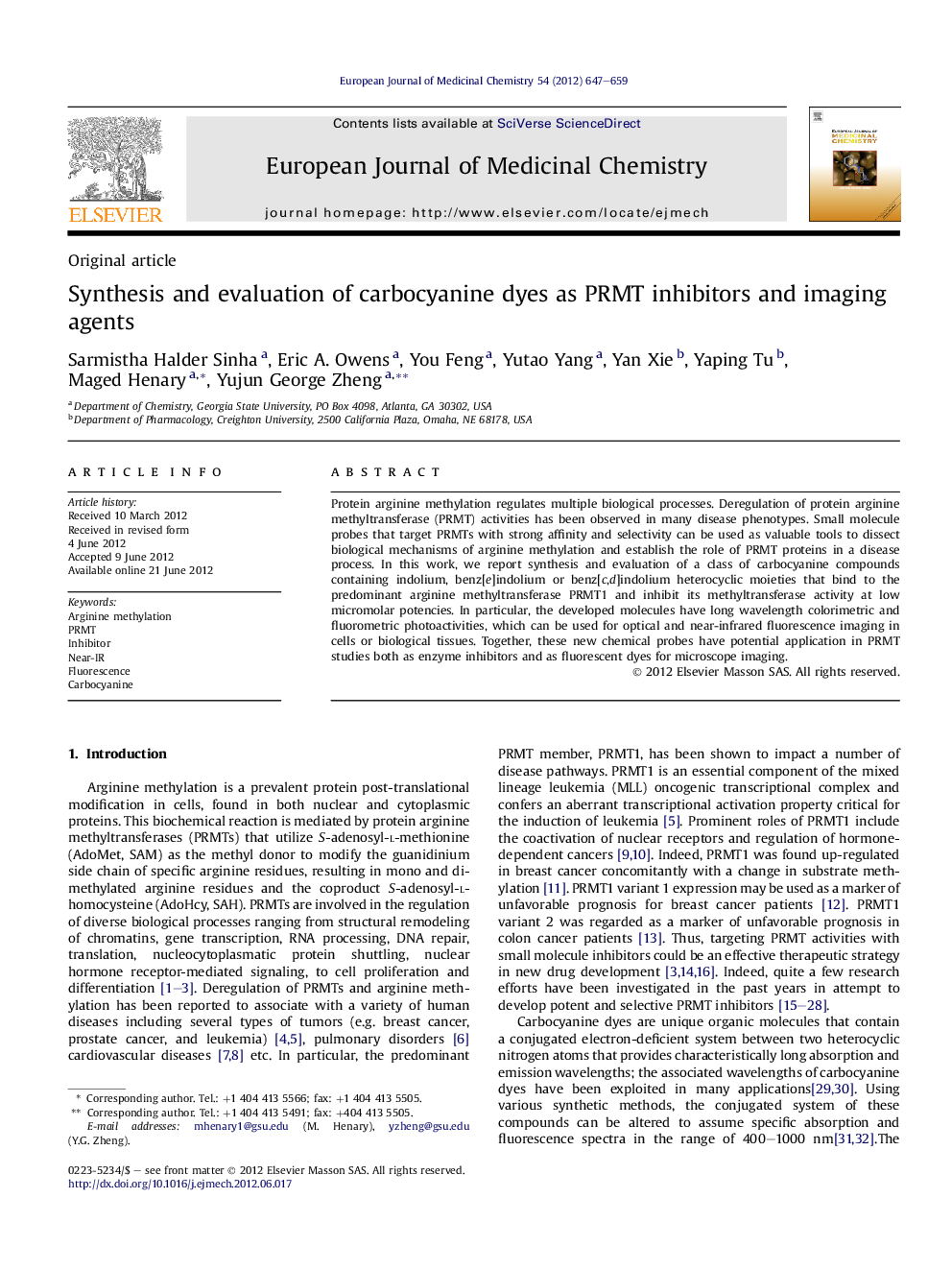 Synthesis and evaluation of carbocyanine dyes as PRMT inhibitors and imaging agents