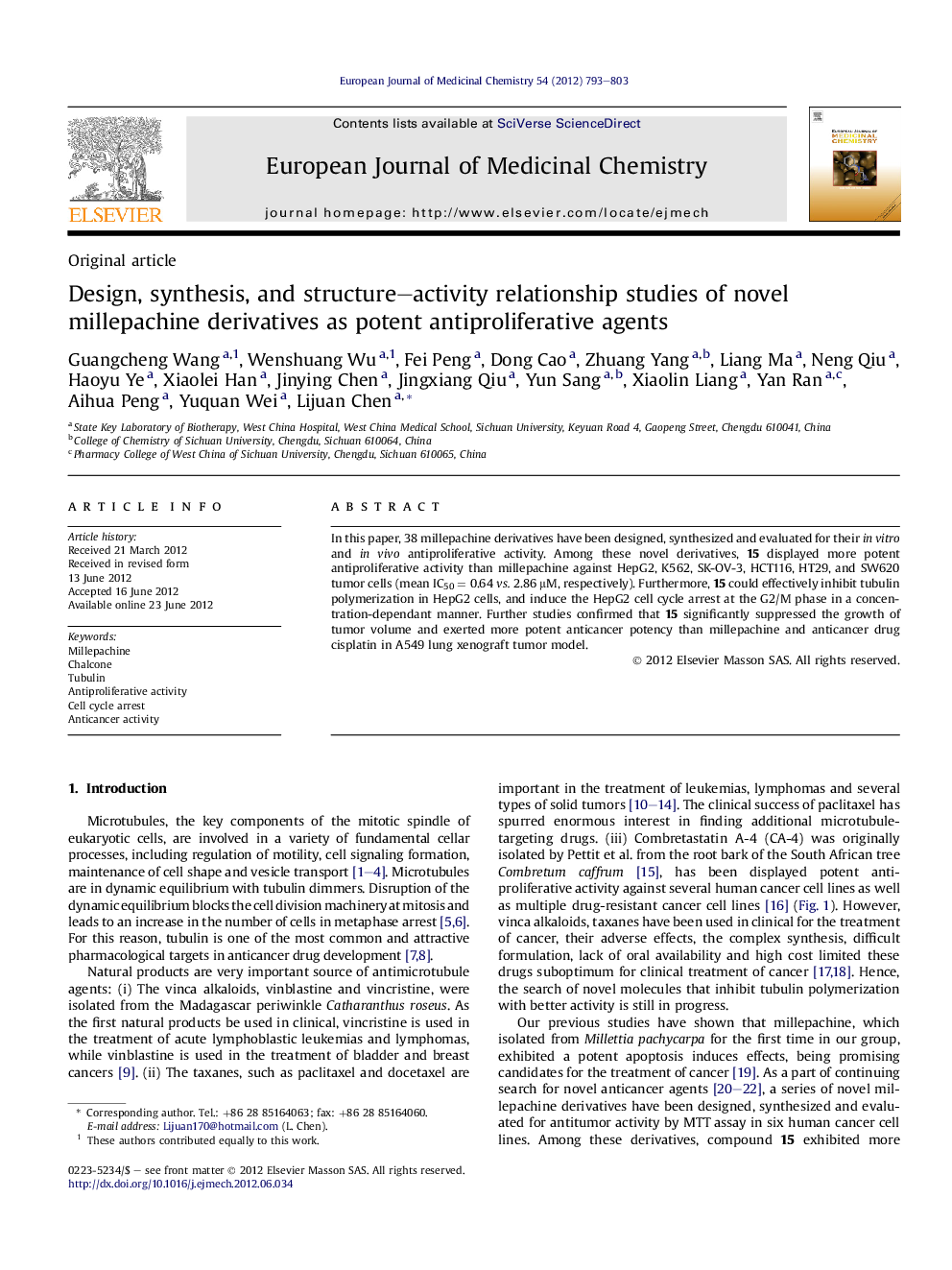 Design, synthesis, and structure-activity relationship studies of novel millepachine derivatives as potent antiproliferative agents