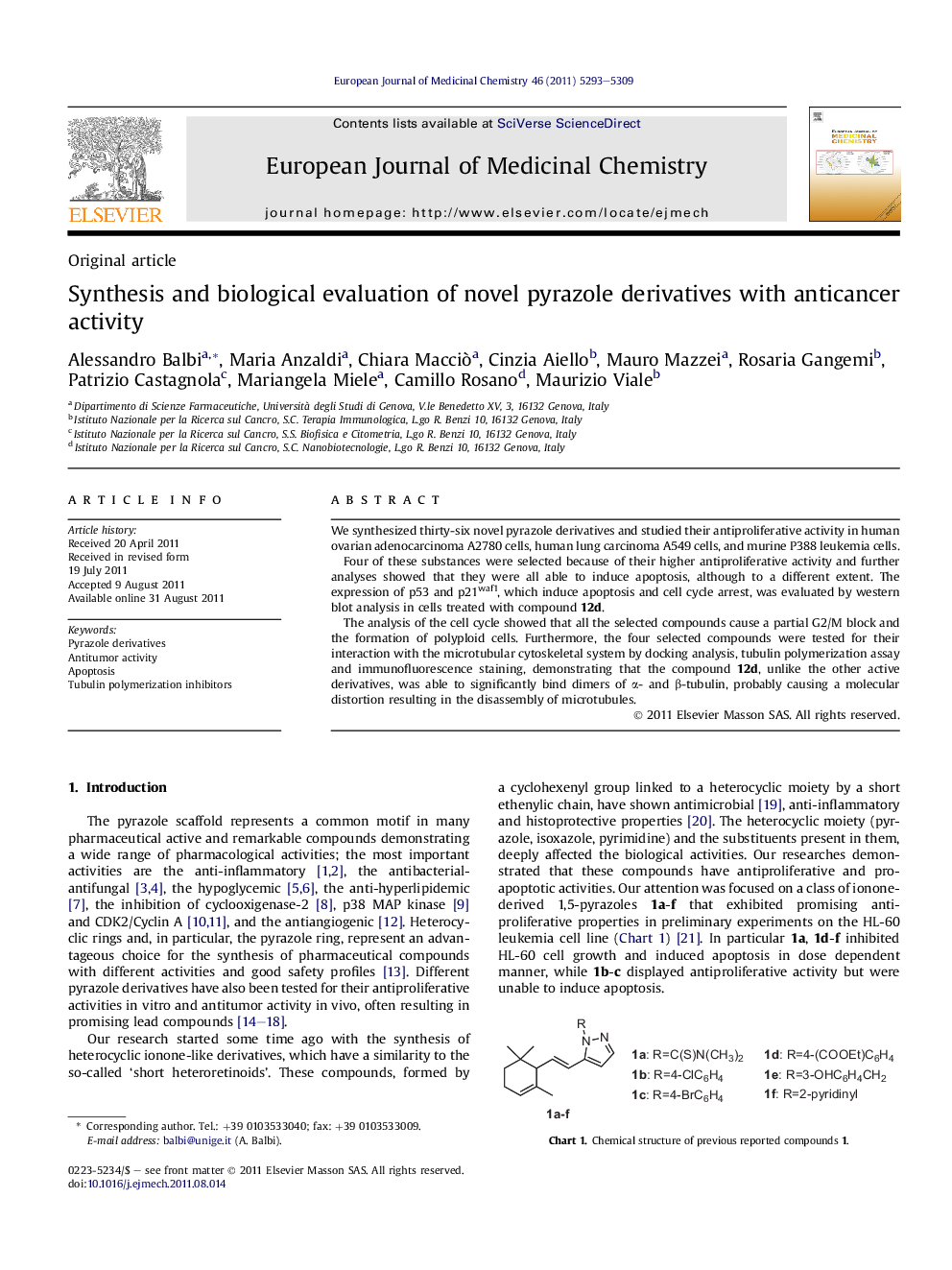 Synthesis and biological evaluation of novel pyrazole derivatives with anticancer activity