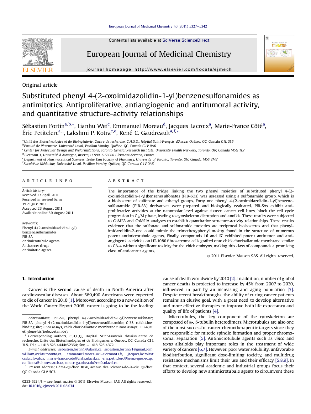 Substituted phenyl 4-(2-oxoimidazolidin-1-yl)benzenesulfonamides as antimitotics. Antiproliferative, antiangiogenic and antitumoral activity, and quantitative structure-activity relationships