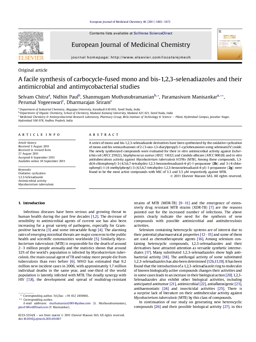 A facile synthesis of carbocycle-fused mono and bis-1,2,3-selenadiazoles and their antimicrobial and antimycobacterial studies