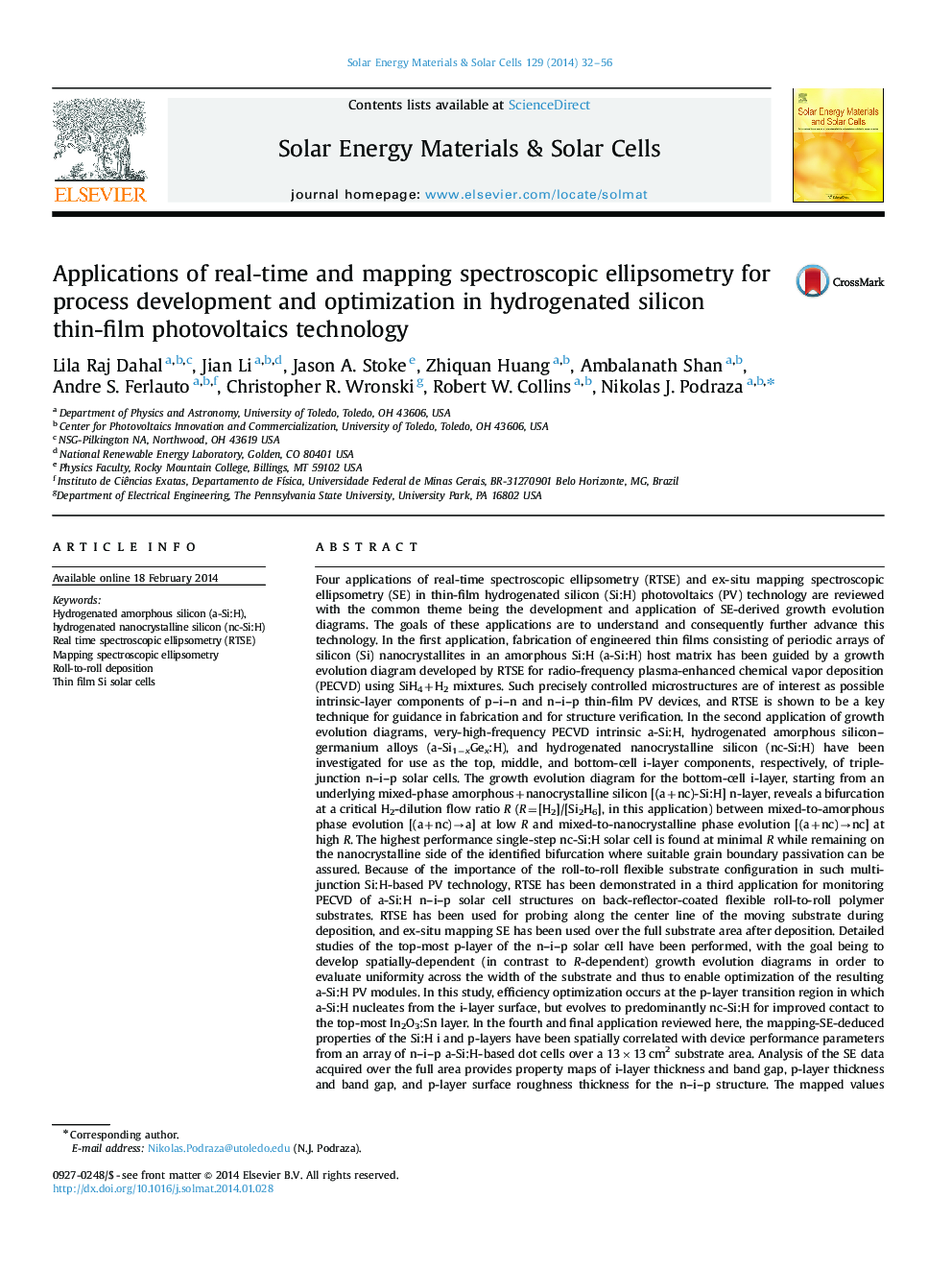 Applications of real-time and mapping spectroscopic ellipsometry for process development and optimization in hydrogenated silicon thin-film photovoltaics technology