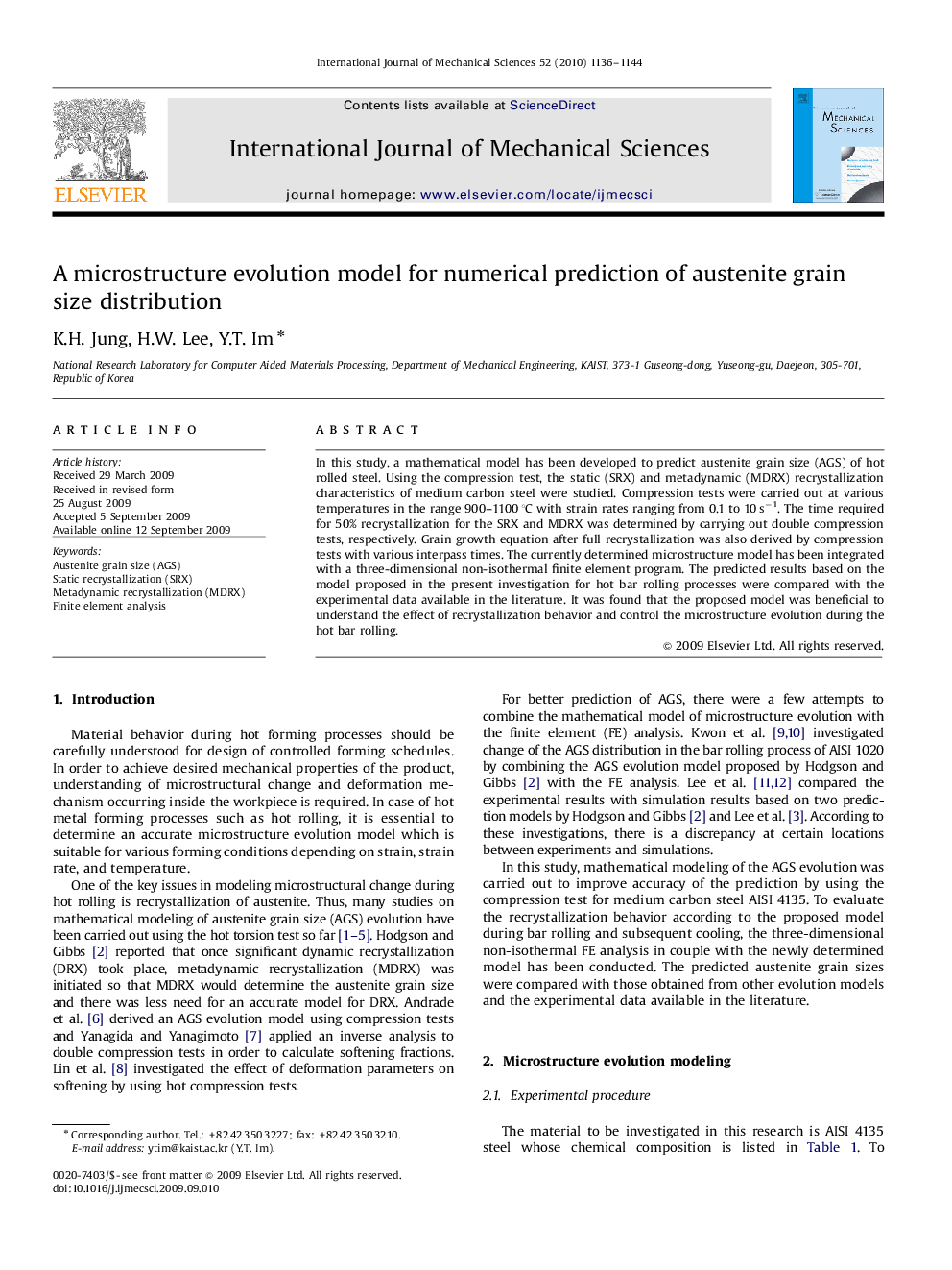 A microstructure evolution model for numerical prediction of austenite grain size distribution