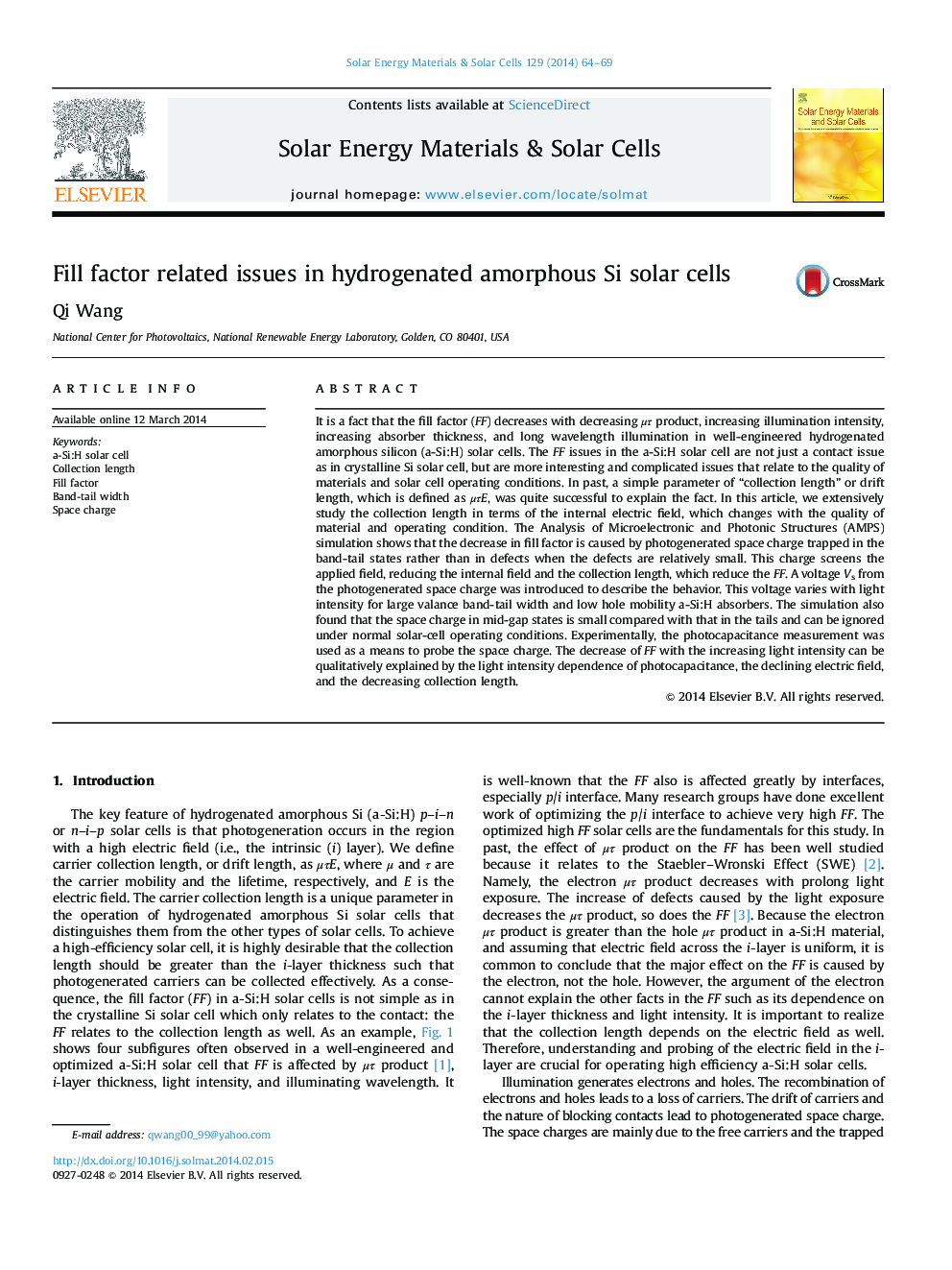 Fill factor related issues in hydrogenated amorphous Si solar cells