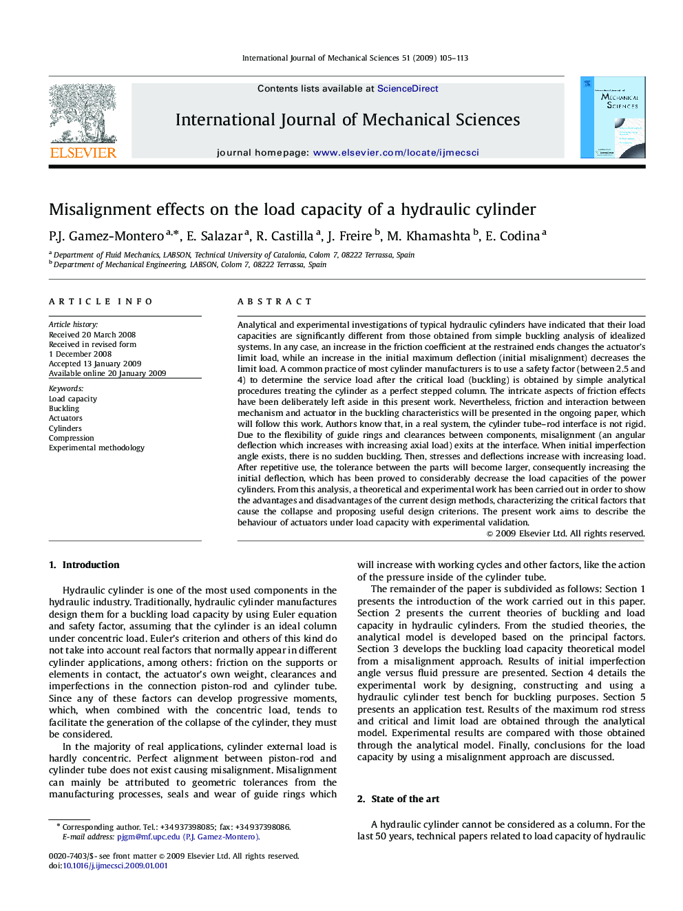 Misalignment effects on the load capacity of a hydraulic cylinder