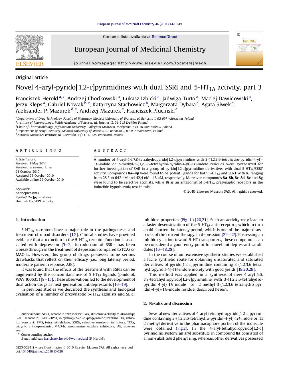 Novel 4-aryl-pyrido[1,2-c]pyrimidines with dual SSRI and 5-HT1A activity. part 3