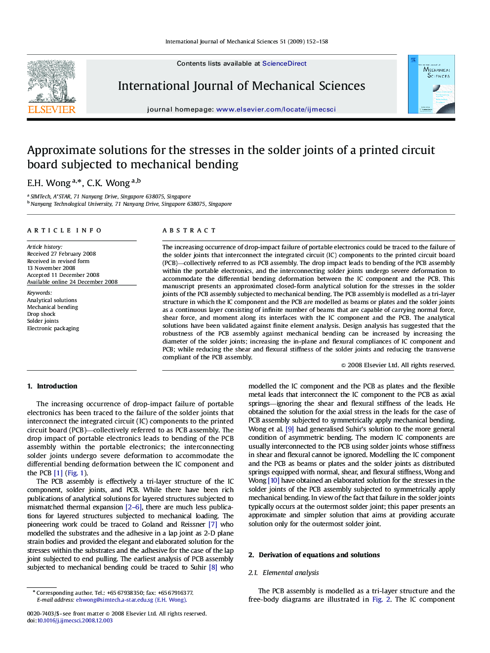 Approximate solutions for the stresses in the solder joints of a printed circuit board subjected to mechanical bending