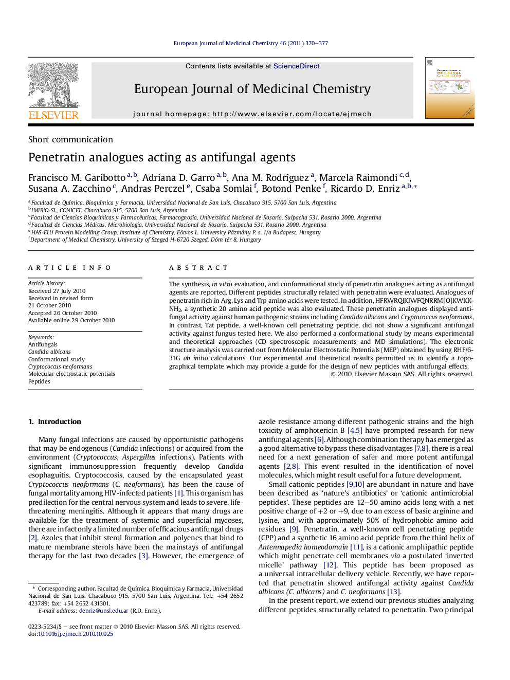 Penetratin analogues acting as antifungal agents