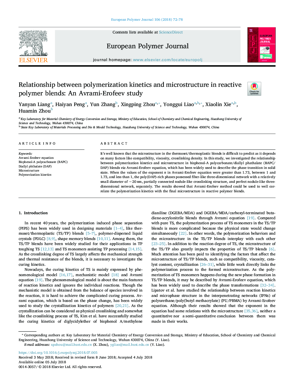 Relationship between polymerization kinetics and microstructure in reactive polymer blends: An Avrami-Erofeev study