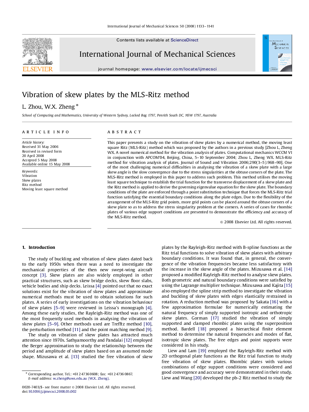 Vibration of skew plates by the MLS-Ritz method