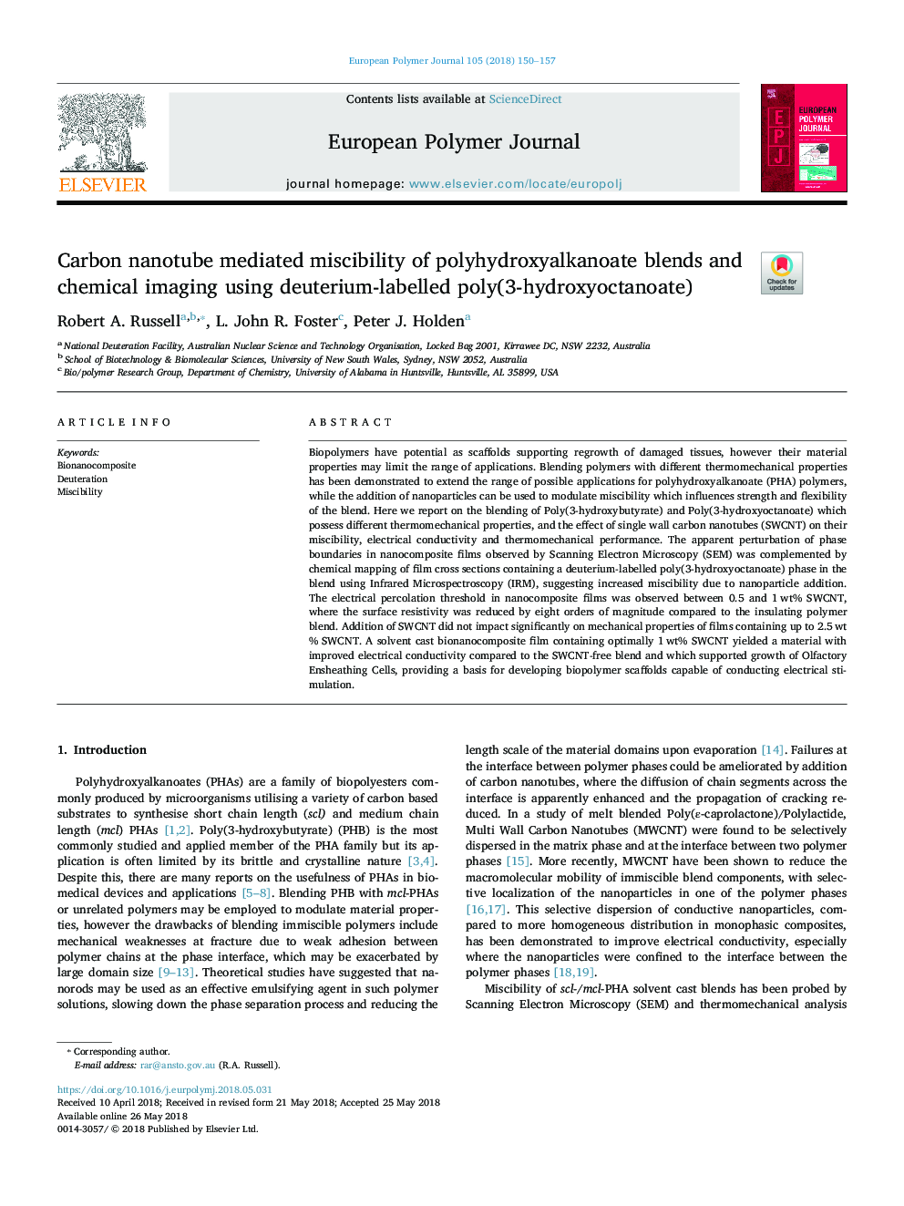 Carbon nanotube mediated miscibility of polyhydroxyalkanoate blends and chemical imaging using deuterium-labelled poly(3-hydroxyoctanoate)