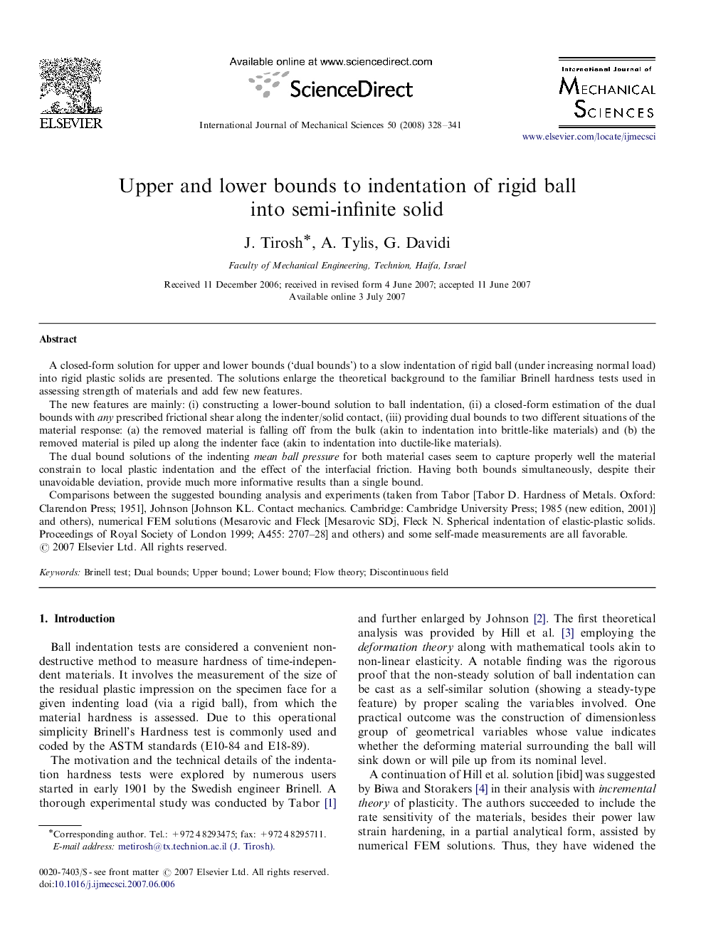 Upper and lower bounds to indentation of rigid ball into semi-infinite solid