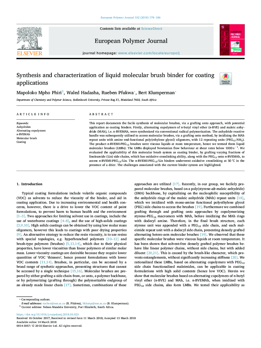 Synthesis and characterization of liquid molecular brush binder for coating applications