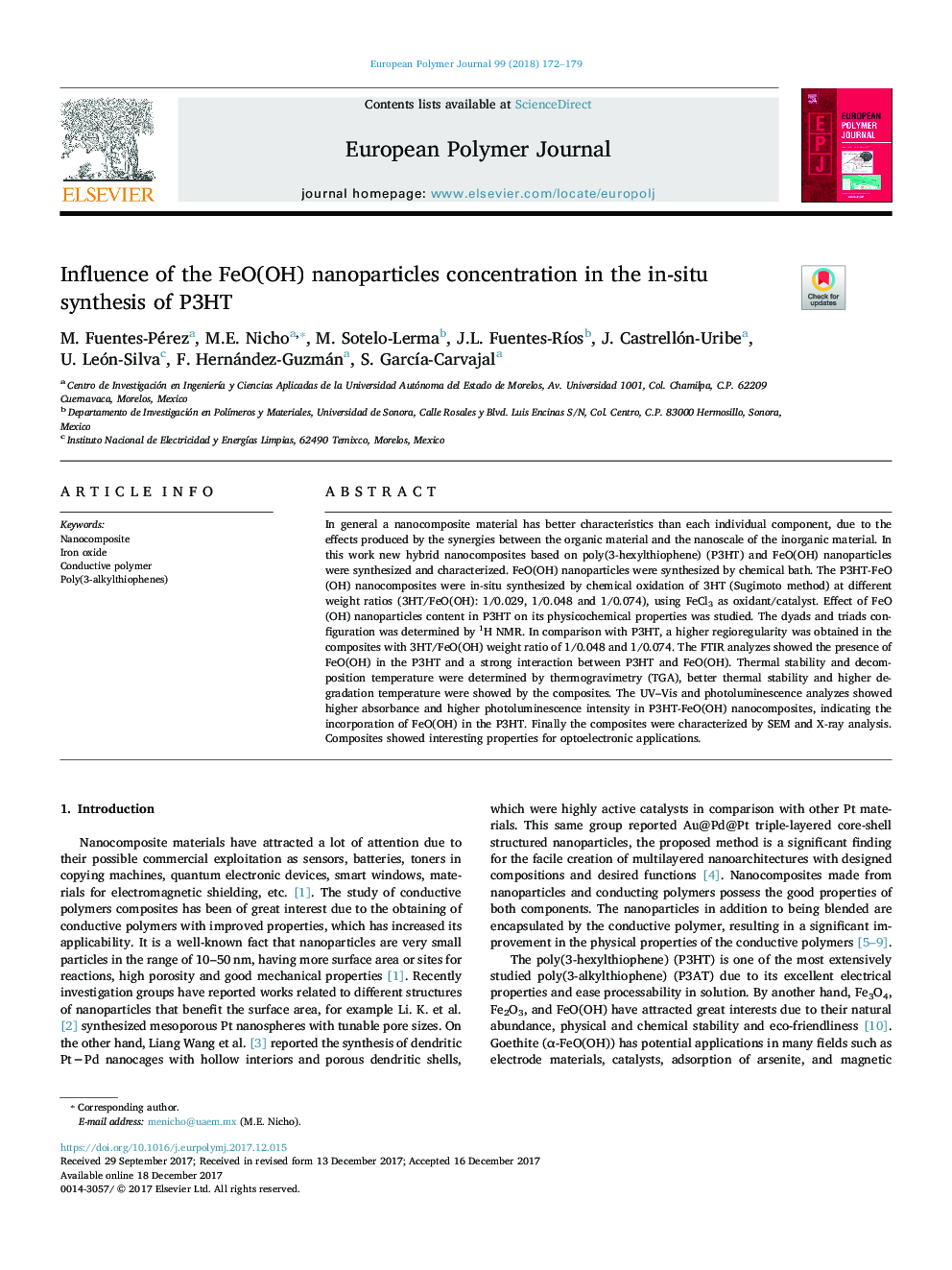 Influence of the FeO(OH) nanoparticles concentration in the in-situ synthesis of P3HT