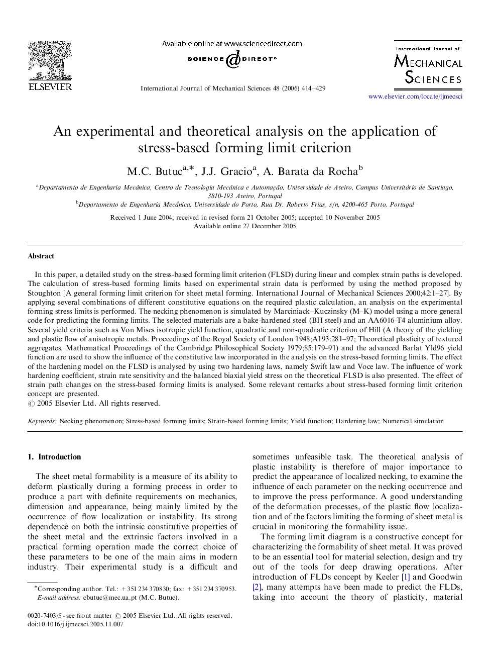 An experimental and theoretical analysis on the application of stress-based forming limit criterion