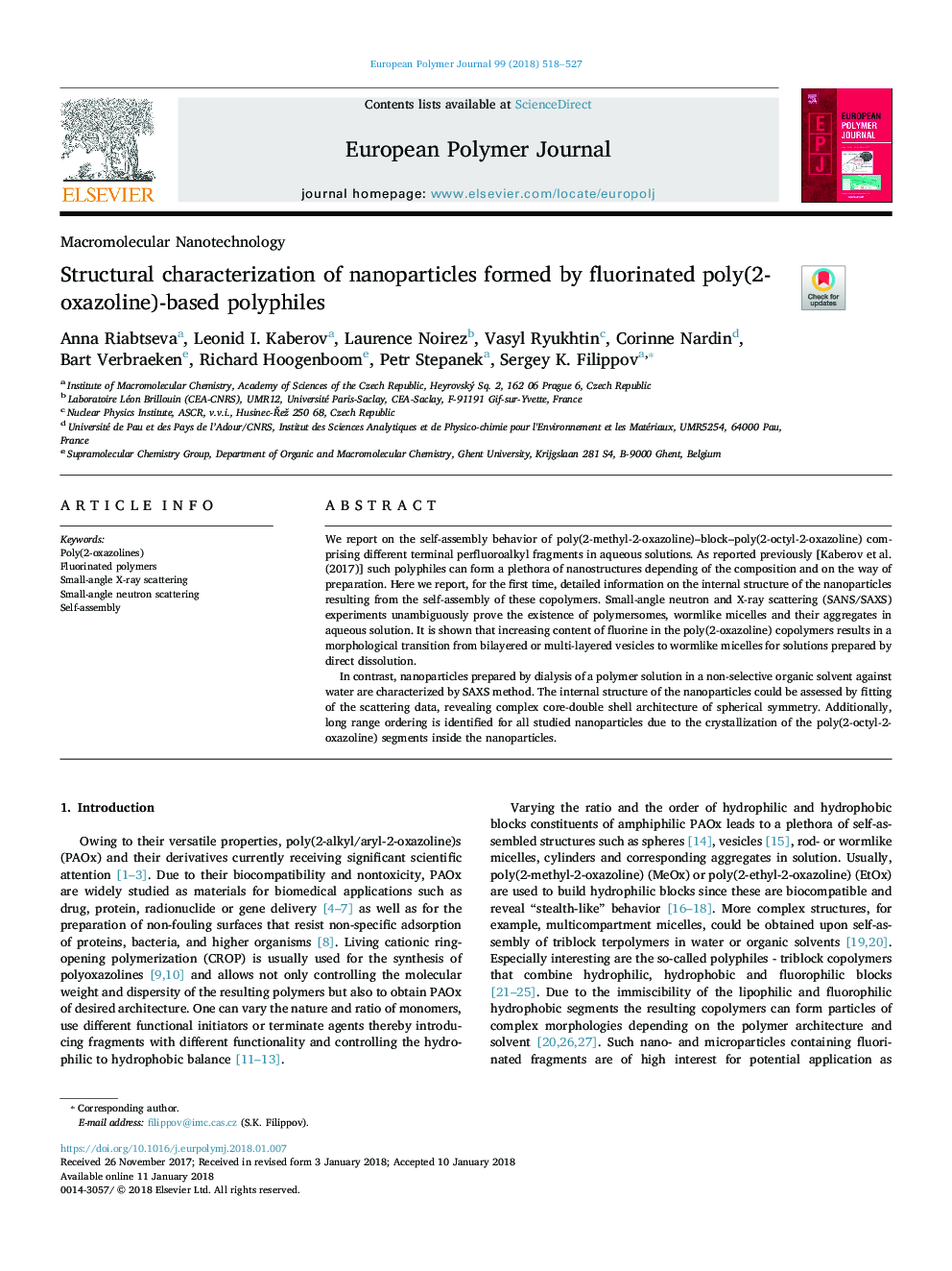 Structural characterization of nanoparticles formed by fluorinated poly(2-oxazoline)-based polyphiles