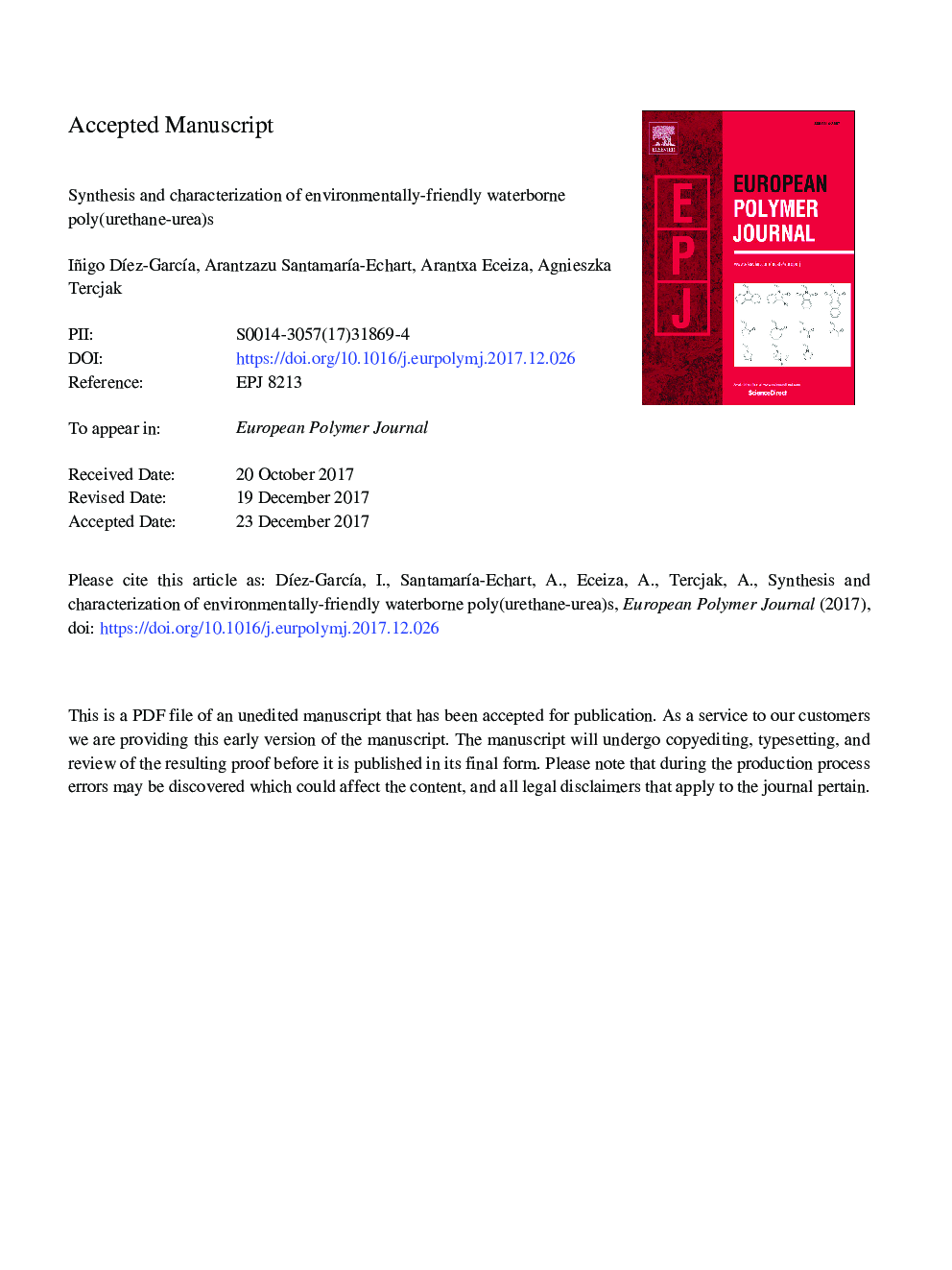 Synthesis and characterization of environmentally-friendly waterborne poly(urethane-urea)s