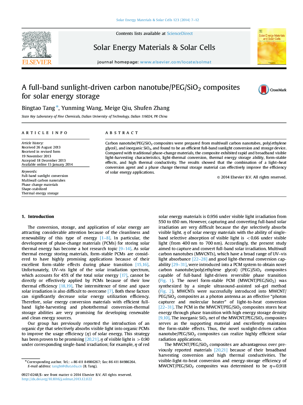 A full-band sunlight-driven carbon nanotube/PEG/SiO2 composites for solar energy storage