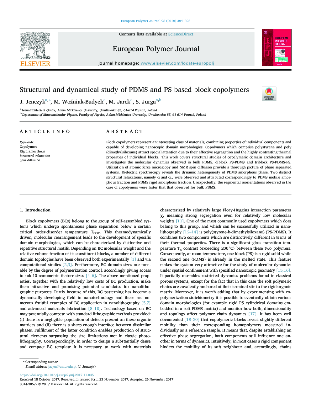 Structural and dynamical study of PDMS and PS based block copolymers