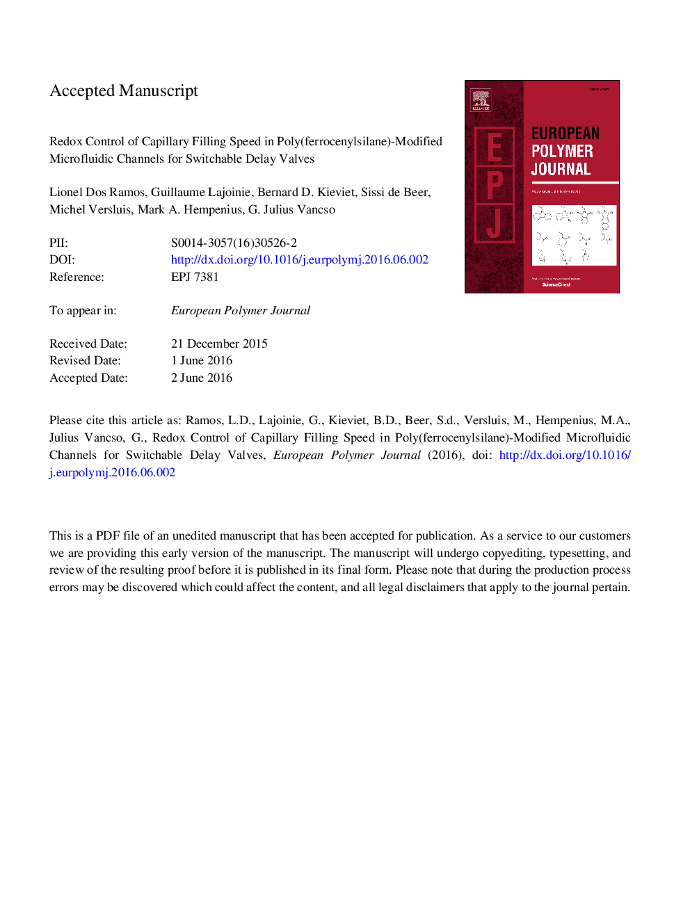 Redox control of capillary filling speed in poly(ferrocenylsilane)-modified microfluidic channels for switchable delay valves