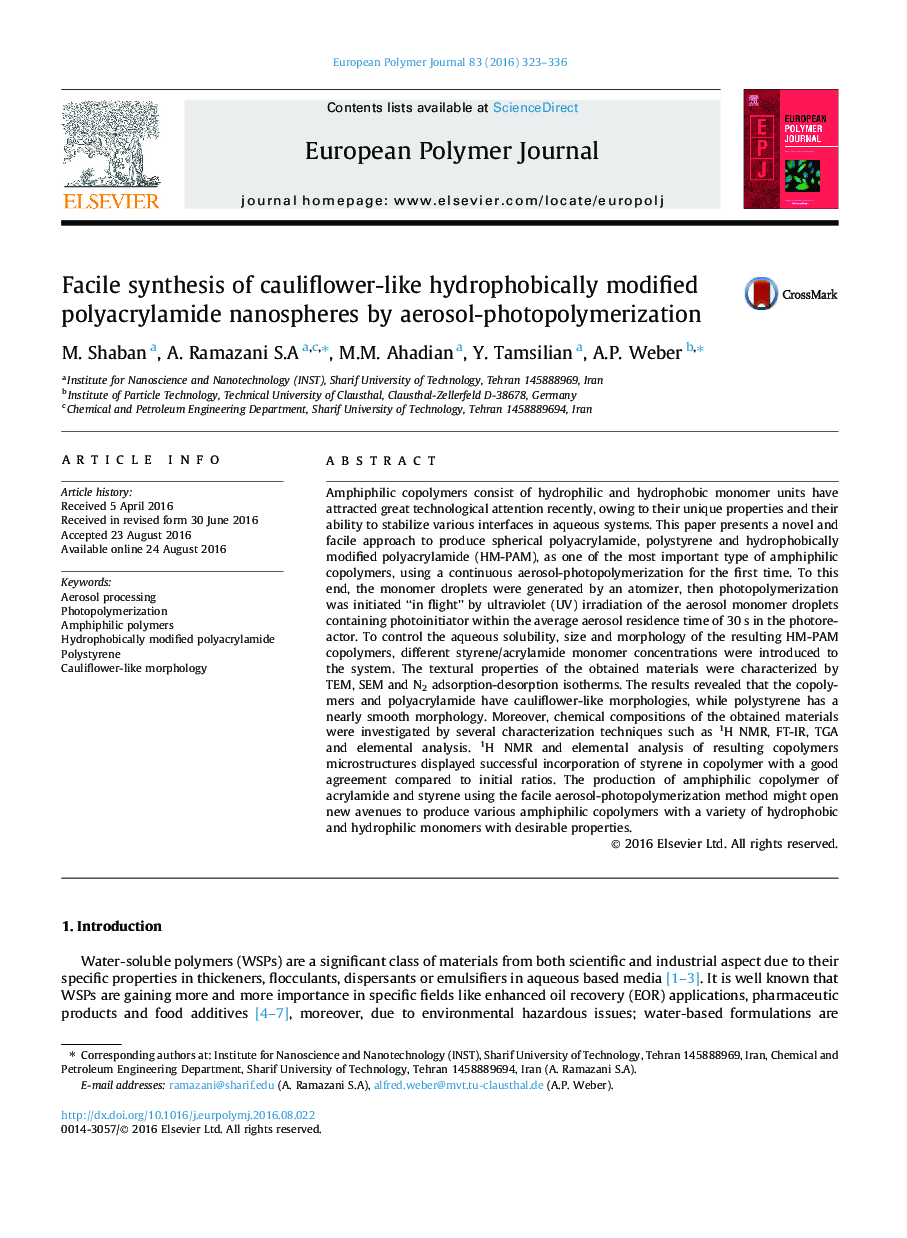 Facile synthesis of cauliflower-like hydrophobically modified polyacrylamide nanospheres by aerosol-photopolymerization