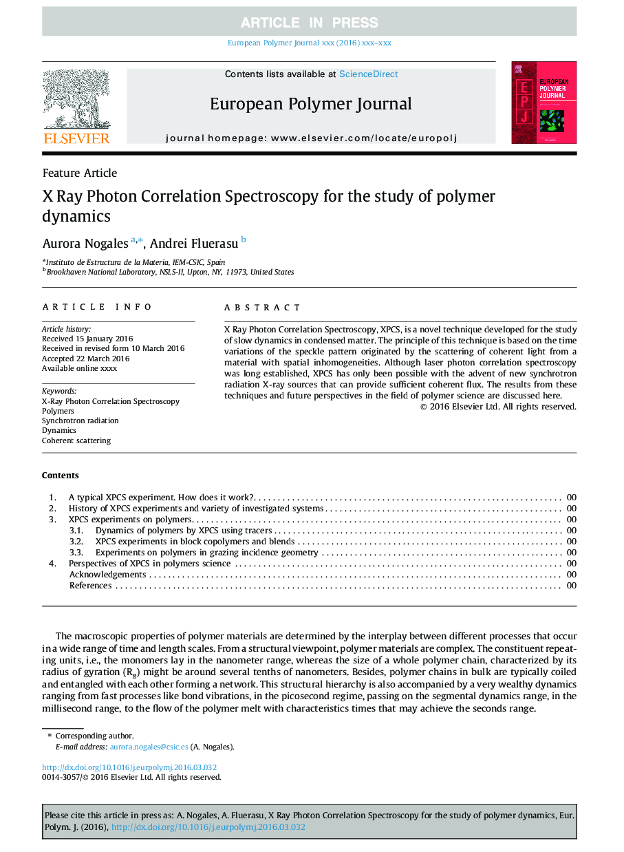 X Ray Photon Correlation Spectroscopy for the study of polymer dynamics