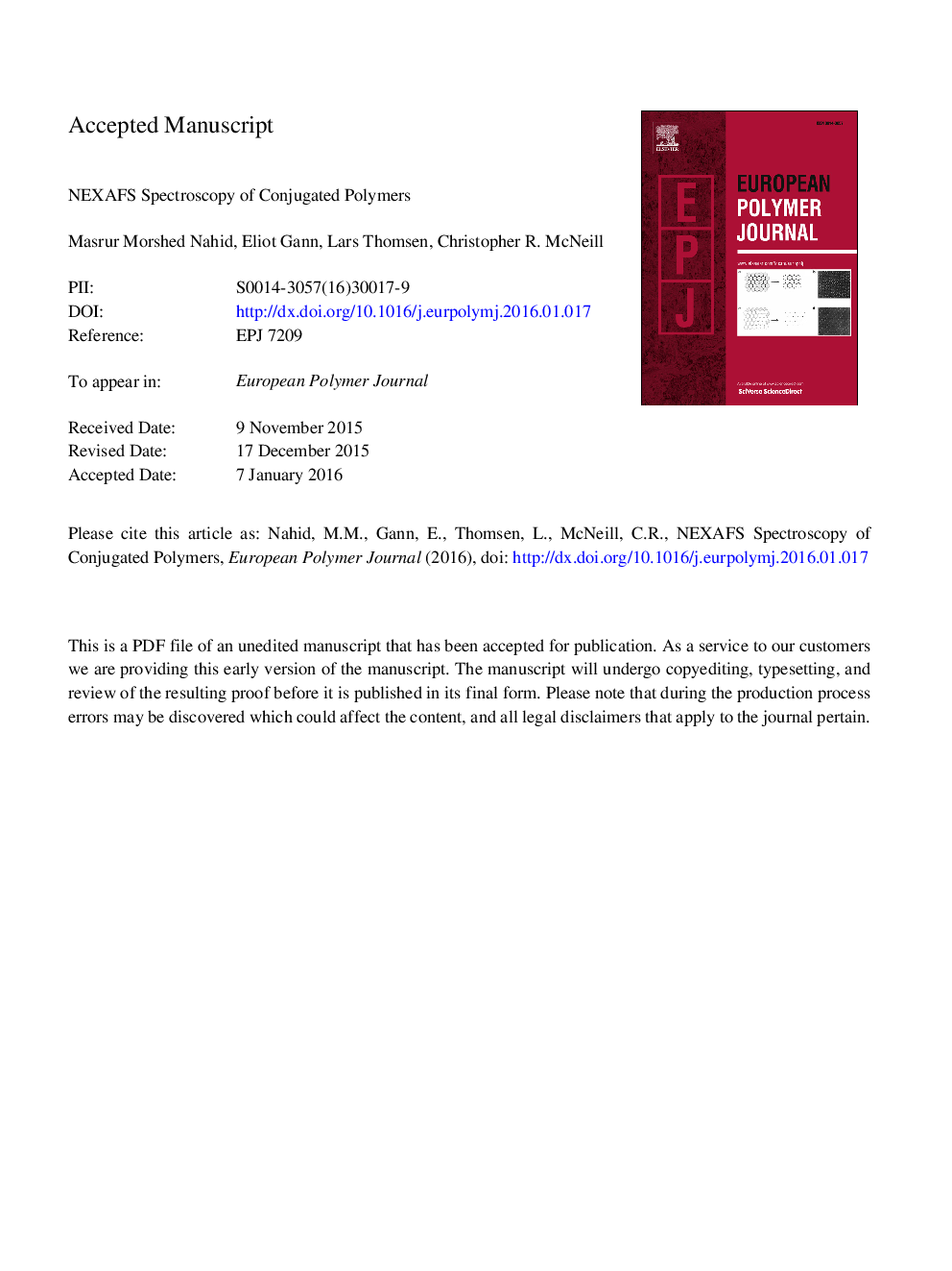 NEXAFS spectroscopy of conjugated polymers