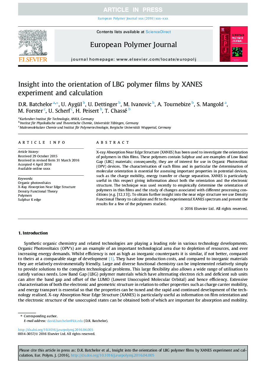 Insight into the orientation of LBG polymer films by XANES experiment and calculation