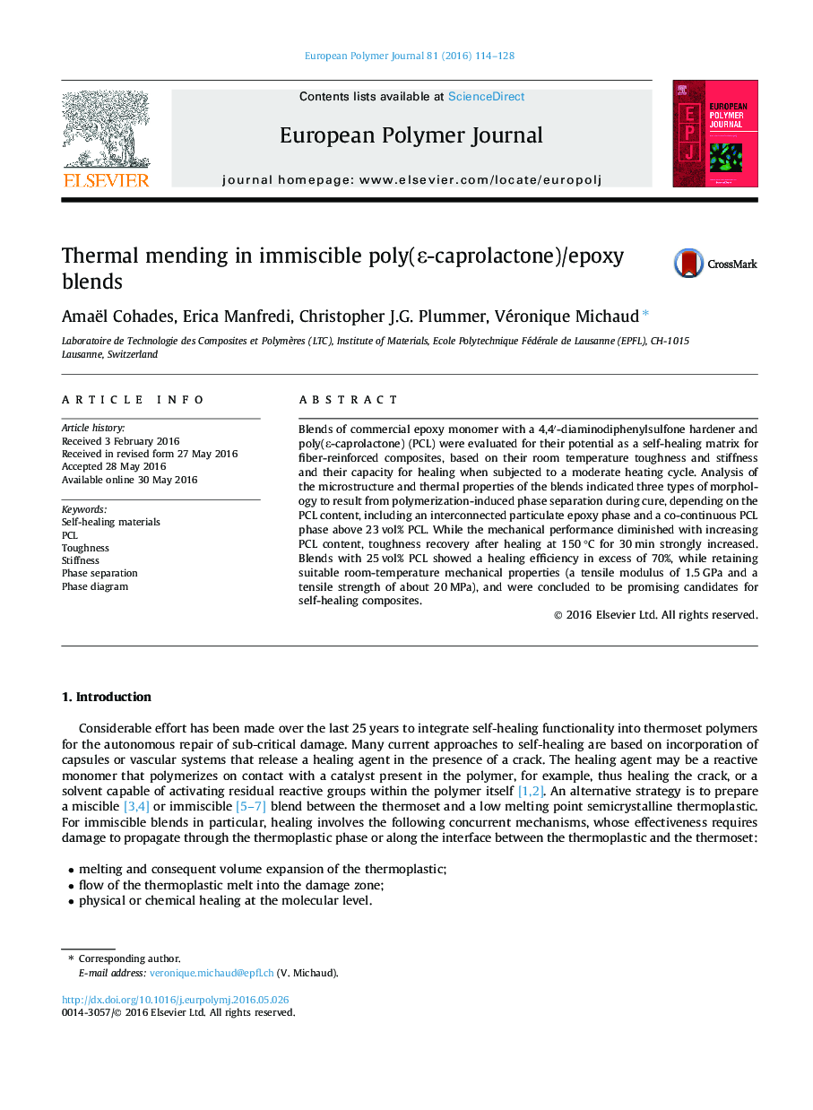 Thermal mending in immiscible poly(Îµ-caprolactone)/epoxy blends