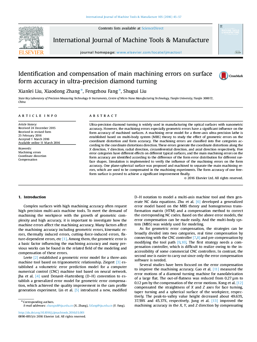 Identification and compensation of main machining errors on surface form accuracy in ultra-precision diamond turning