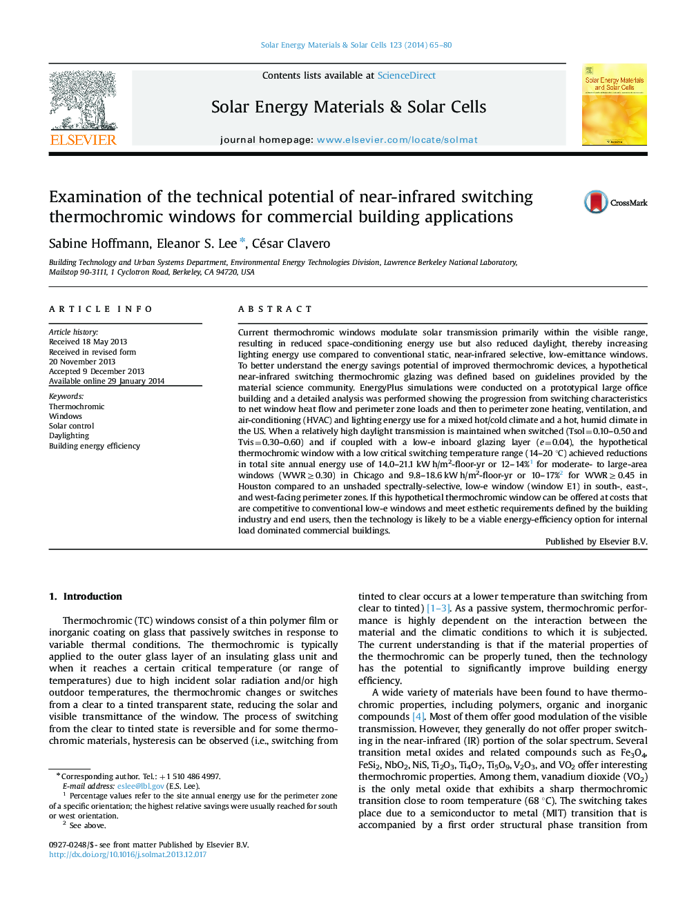 Examination of the technical potential of near-infrared switching thermochromic windows for commercial building applications