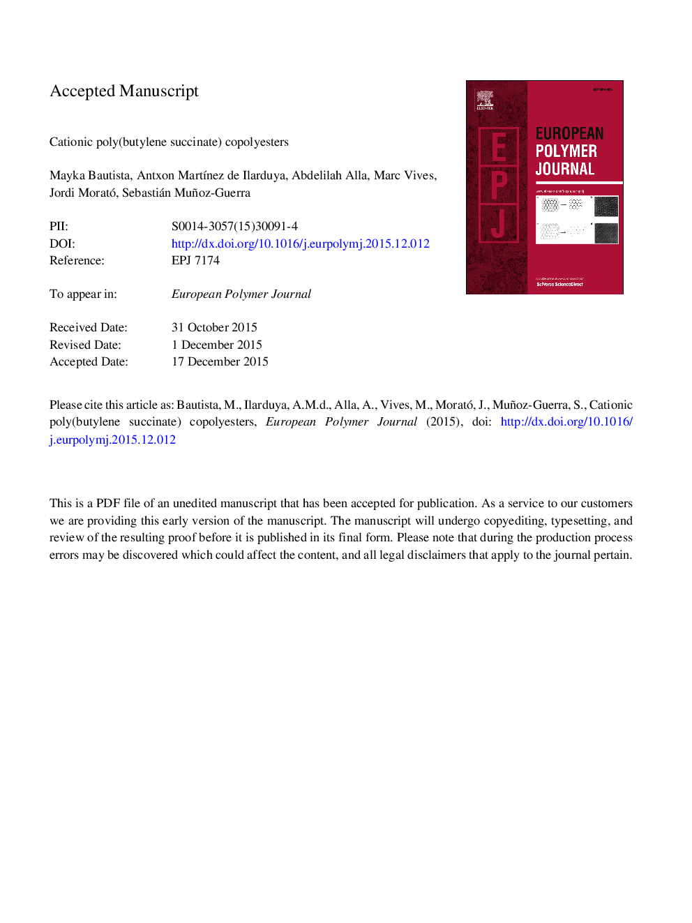 Cationic poly(butylene succinate) copolyesters