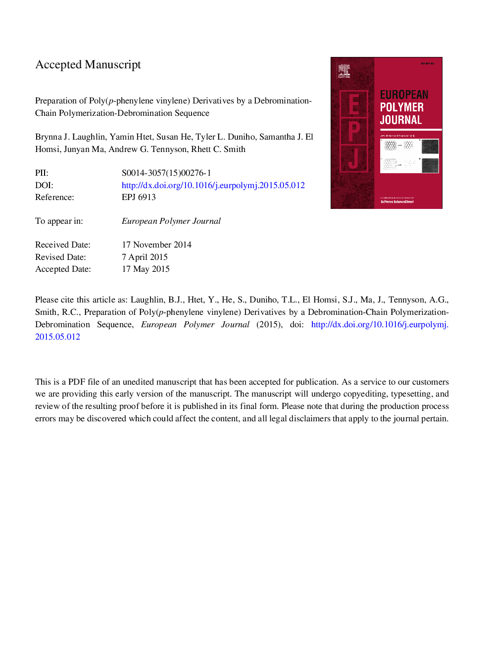 Preparation of poly(p-phenylene vinylene) derivatives by a debromination-chain polymerization-debromination sequence