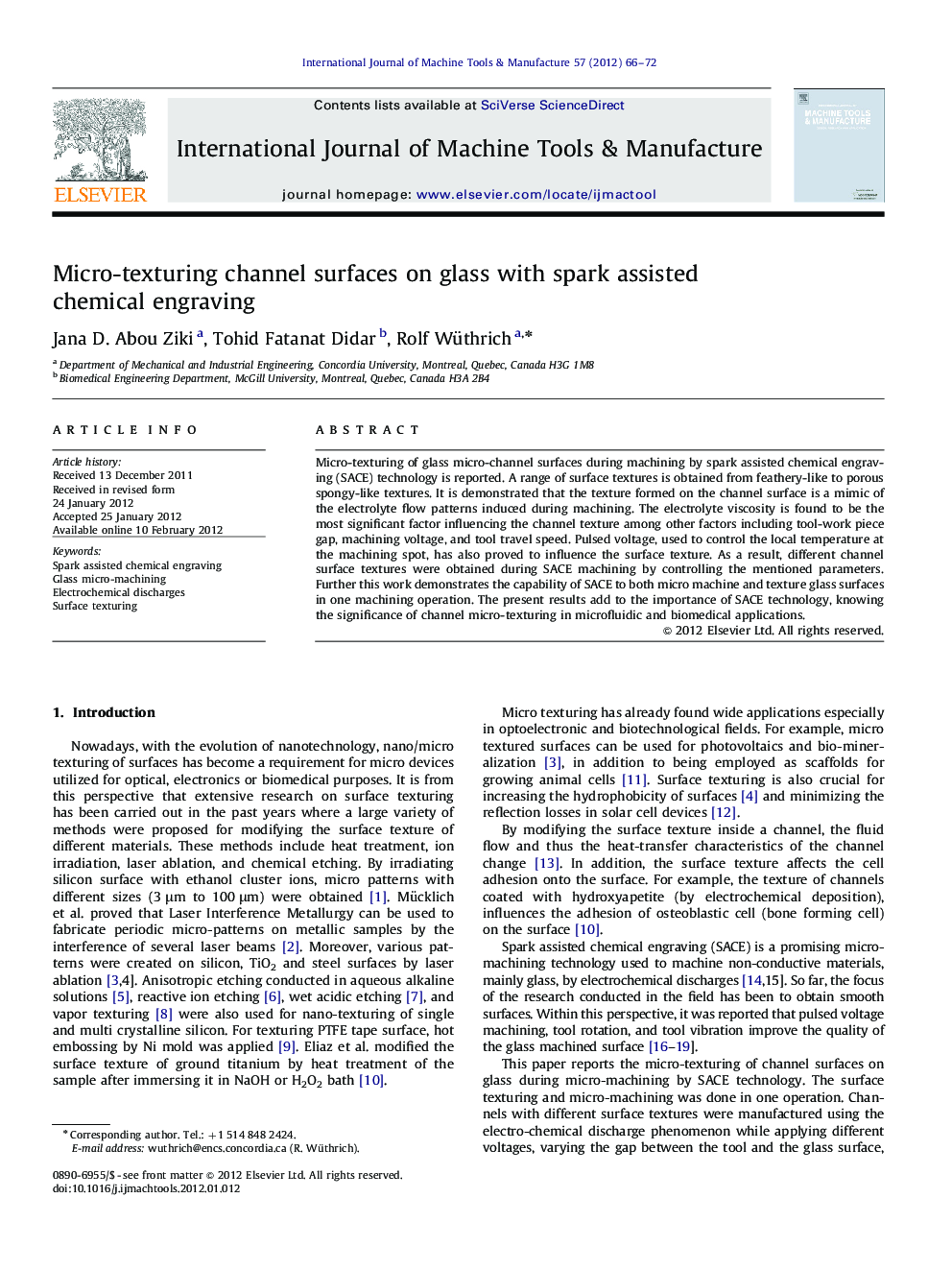 Micro-texturing channel surfaces on glass with spark assisted chemical engraving