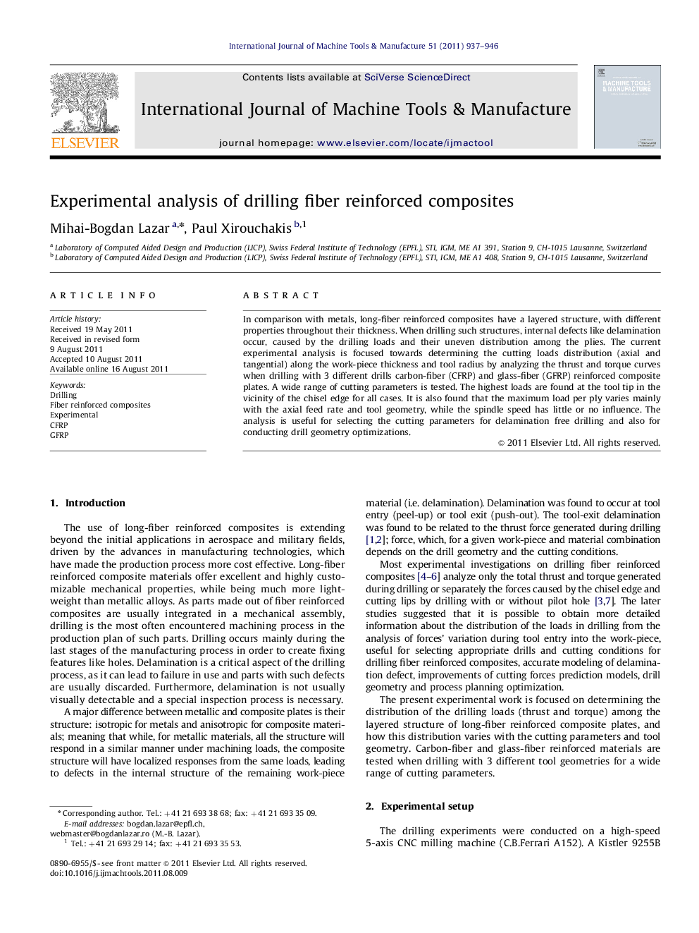 عکس صفحه اول مقاله: Experimental analysis of drilling fiber reinforced composites Experimental analysis of drilling fiber reinforced composites