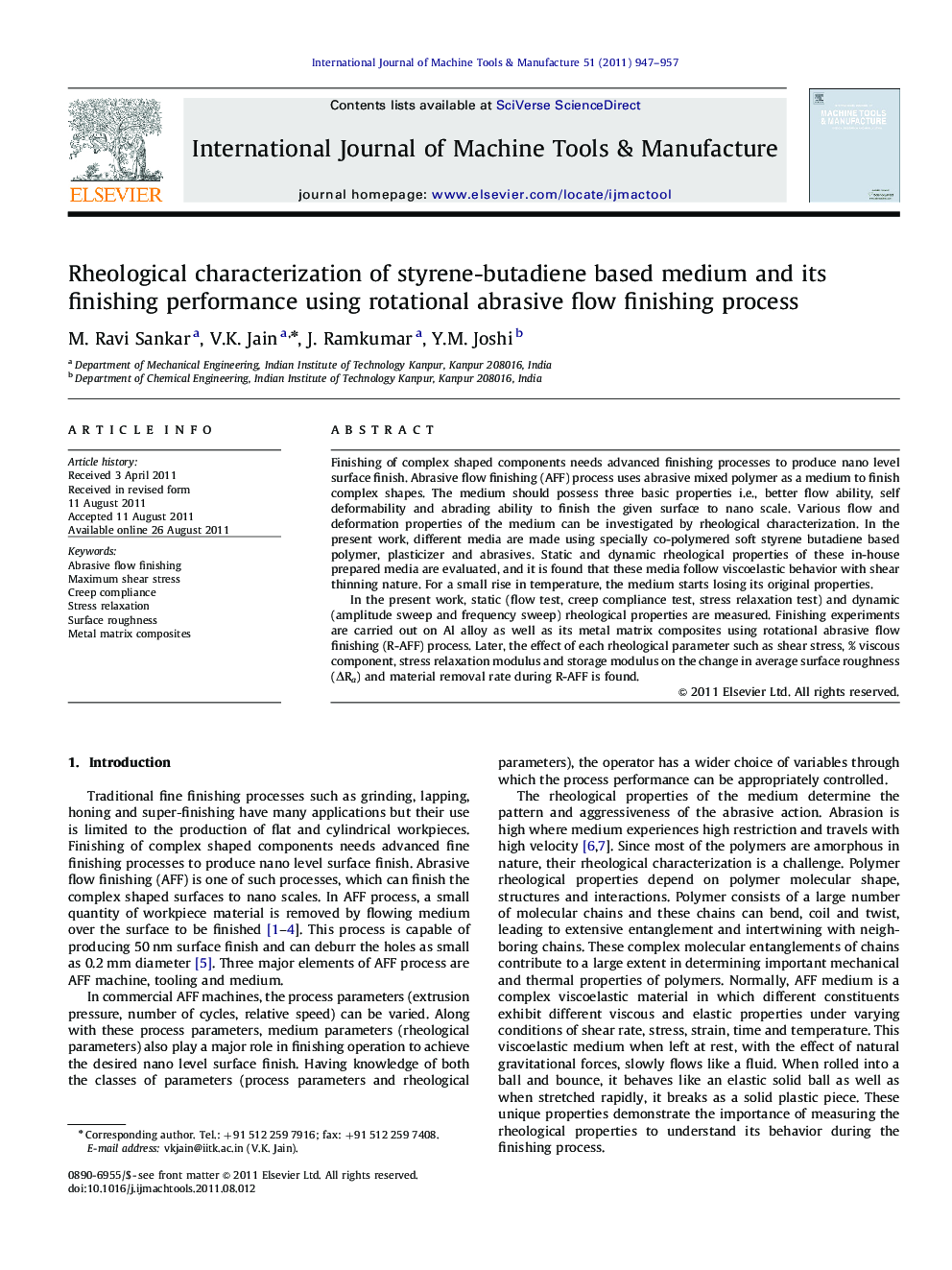 Rheological characterization of styrene-butadiene based medium and its finishing performance using rotational abrasive flow finishing process