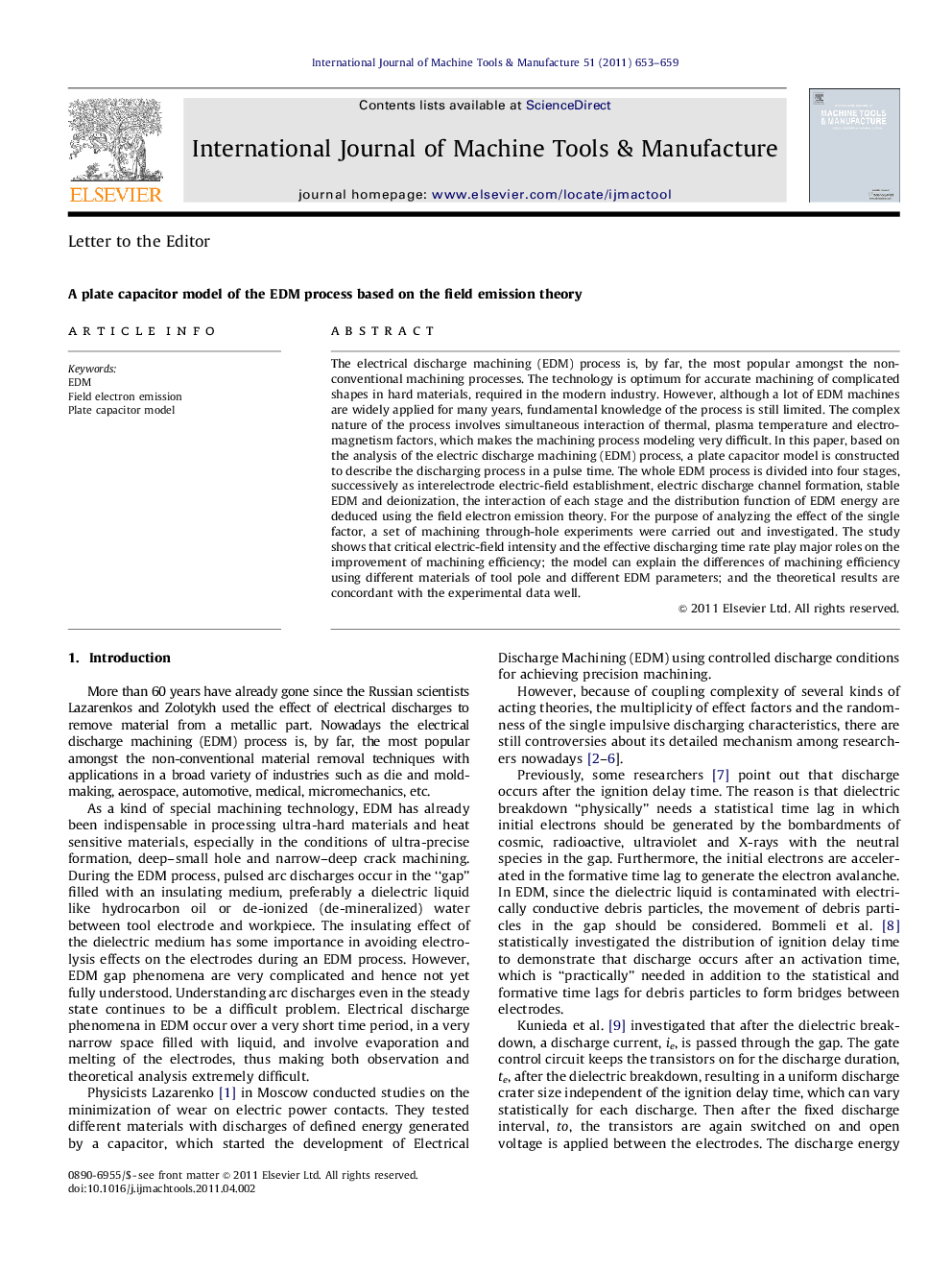 A plate capacitor model of the EDM process based on the field emission theory