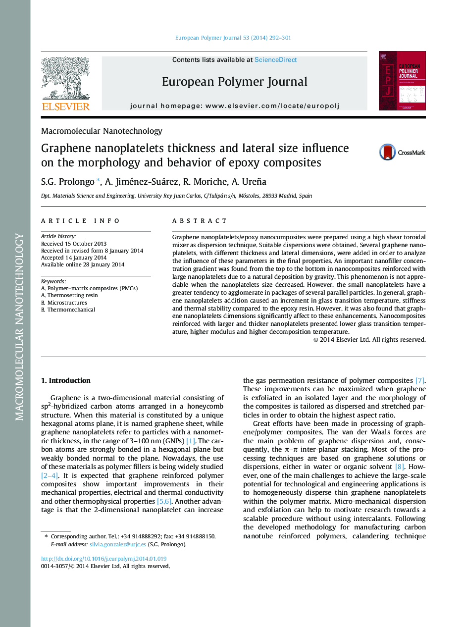 Graphene nanoplatelets thickness and lateral size influence on the morphology and behavior of epoxy composites