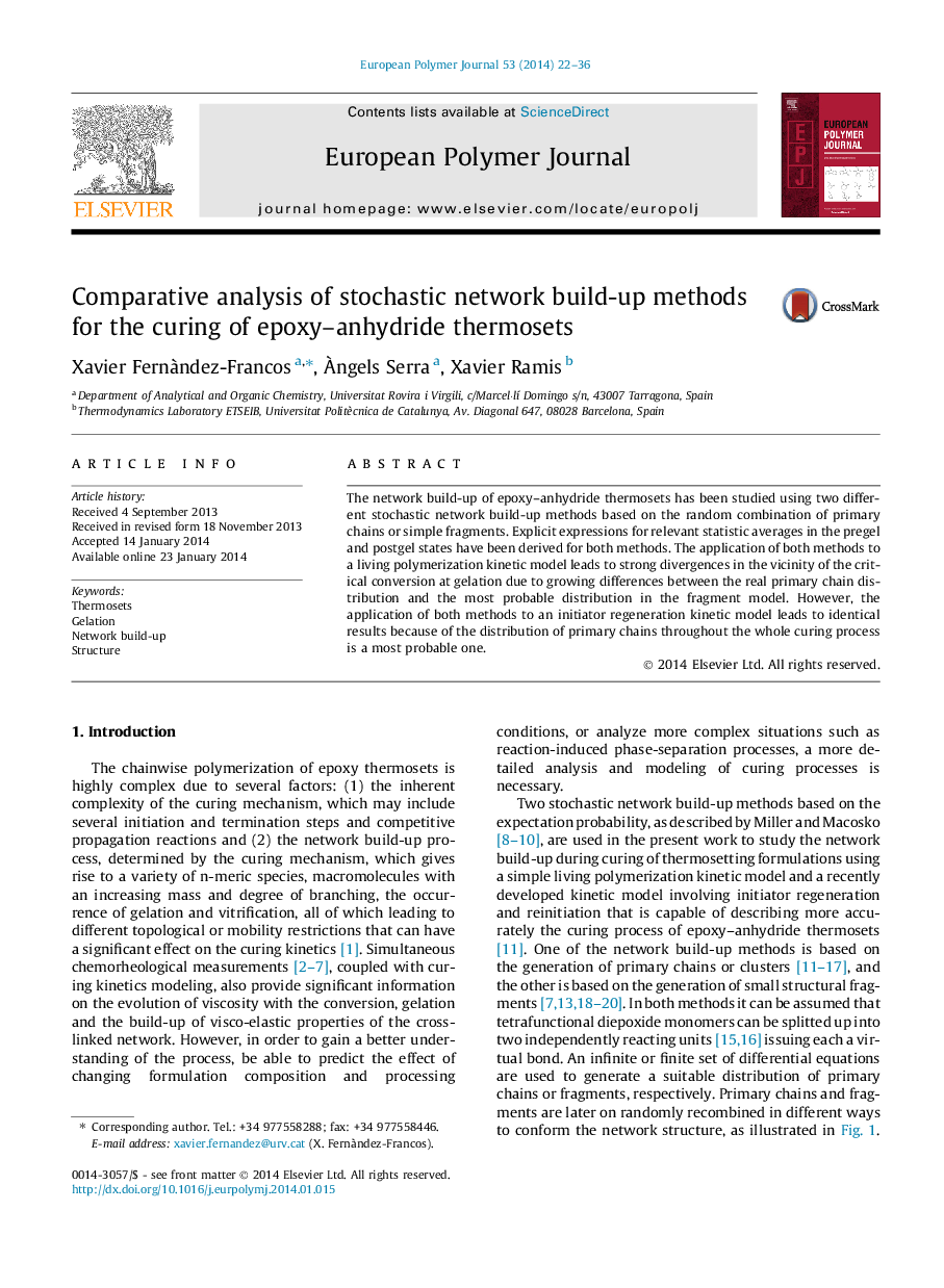 Comparative analysis of stochastic network build-up methods for the curing of epoxy-anhydride thermosets