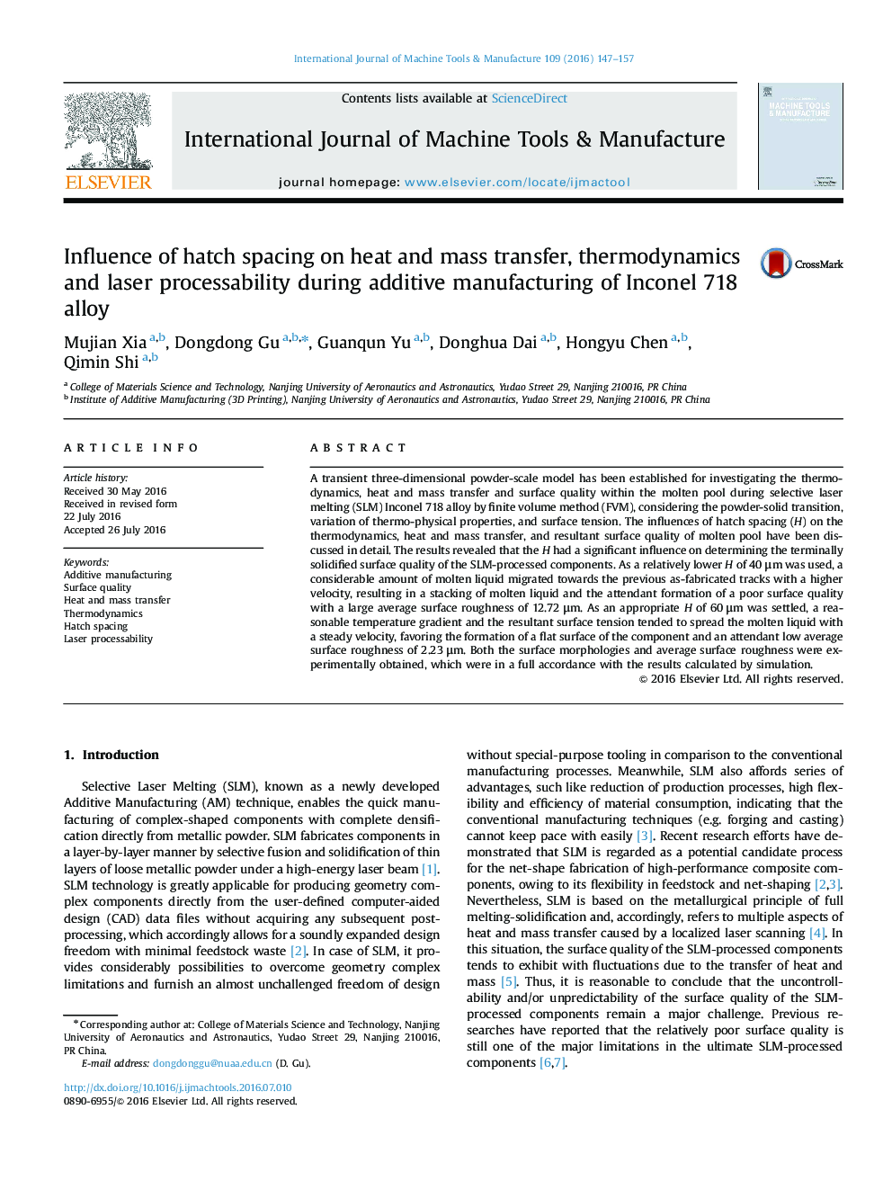 Influence of hatch spacing on heat and mass transfer, thermodynamics and laser processability during additive manufacturing of Inconel 718 alloy