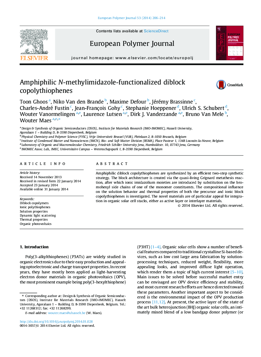 Amphiphilic N-methylimidazole-functionalized diblock copolythiophenes