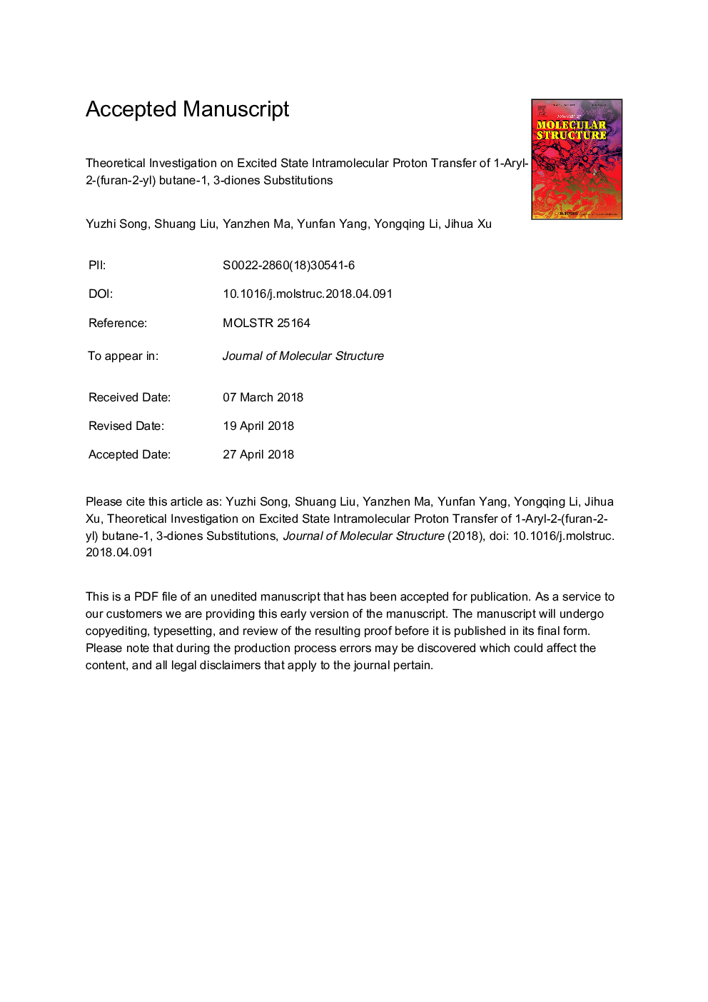 Theoretical investigation on excited state intramolecular proton transfer of 1-aryl-2-(furan-2-yl) butane-1, 3-diones substitutions