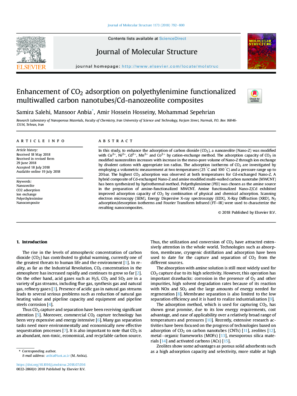 Enhancement of CO2 adsorption on polyethylenimine functionalized multiwalled carbon nanotubes/Cd-nanozeolite composites