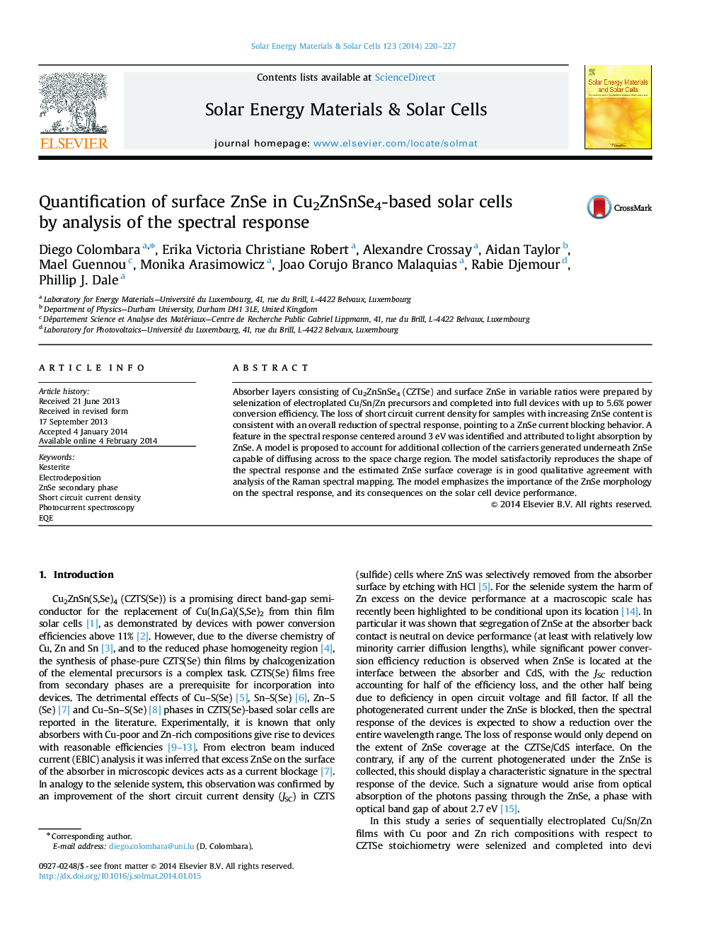 Quantification of surface ZnSe in Cu2ZnSnSe4-based solar cells by analysis of the spectral response