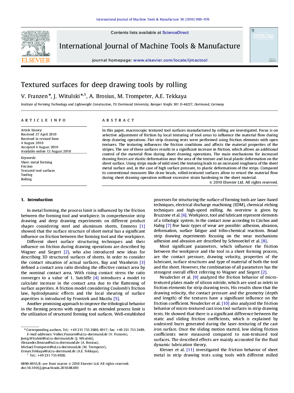 Textured surfaces for deep drawing tools by rolling