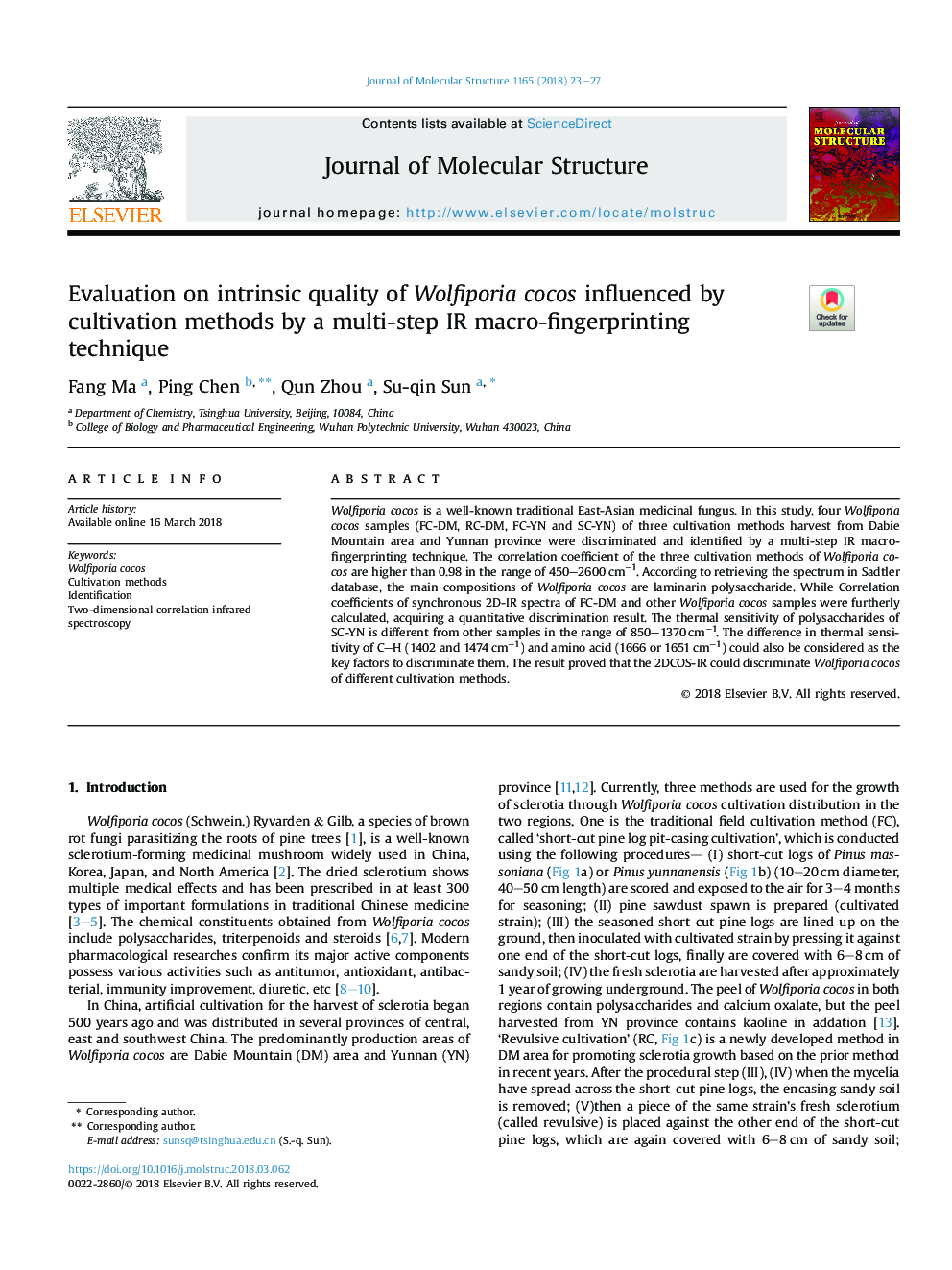 Evaluation on intrinsic quality of Wolfiporia cocos influenced by cultivation methods by a multi-step IR macro-fingerprinting technique