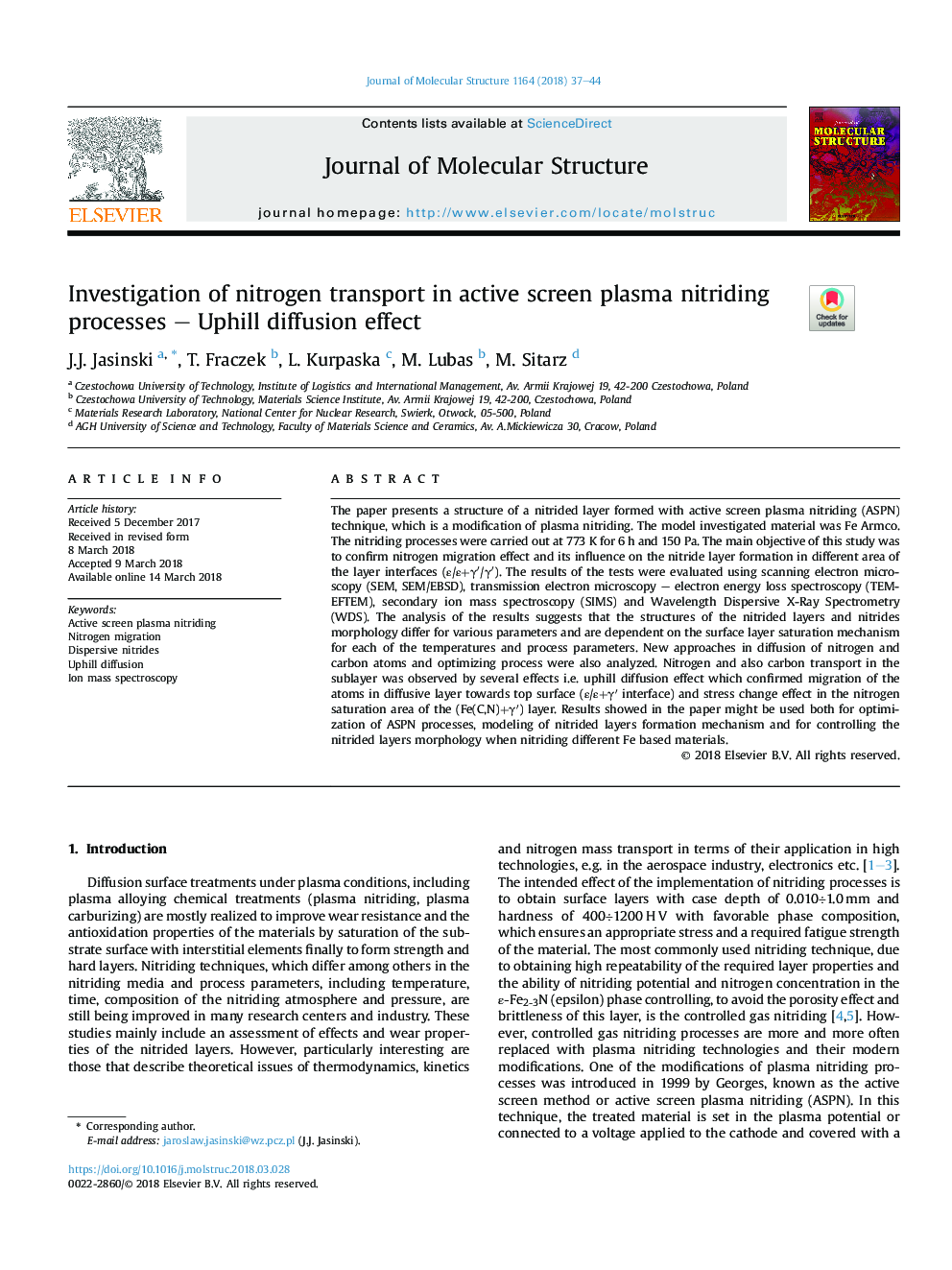 Investigation of nitrogen transport in active screen plasma nitriding processes - Uphill diffusion effect