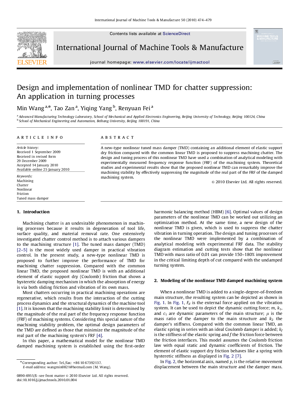 Design and implementation of nonlinear TMD for chatter suppression: An application in turning processes