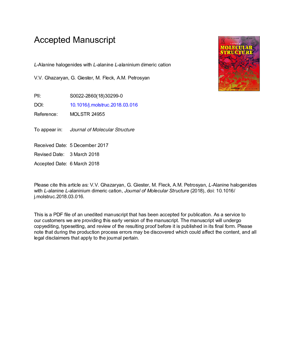 l-Alanine halogenides with l-alanine l-alaninium dimeric cation