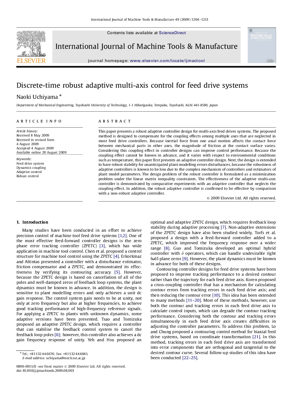 Discrete-time robust adaptive multi-axis control for feed drive systems